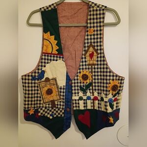 Handmade Patchwork Sunflower Vest Sz L